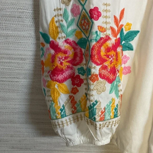 Savanna Jane V-Neck Blouse with Floral Embroidery - White and Pink Plus 1X - Picture 8 of 14